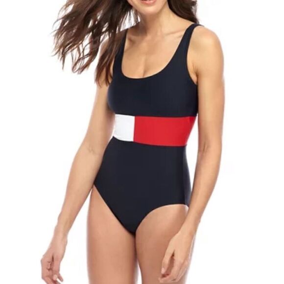 New. Tommy Hilfiger red white and blue swimsuit. XS. Regularly $139 - Picture 4 of 11